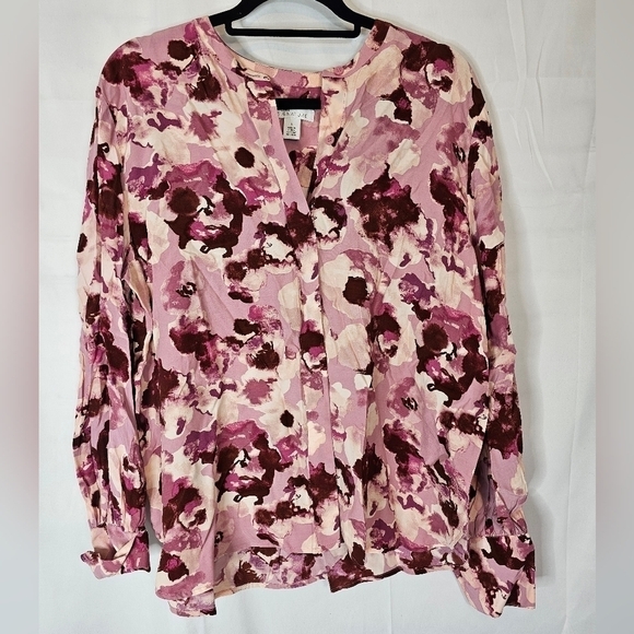 NORDSTROM Signature size Large floral pinks mauve long sleeved button-down NWT - Picture 2 of 10